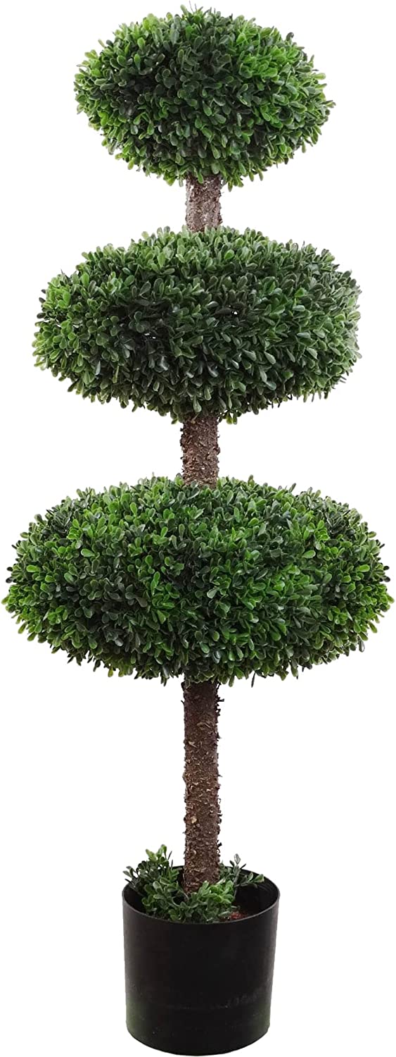 41" Artificial Boxwood Triple Topiary - Lifelike Indoor/Outdoor Decor, Floral Home by Artificial Flowers