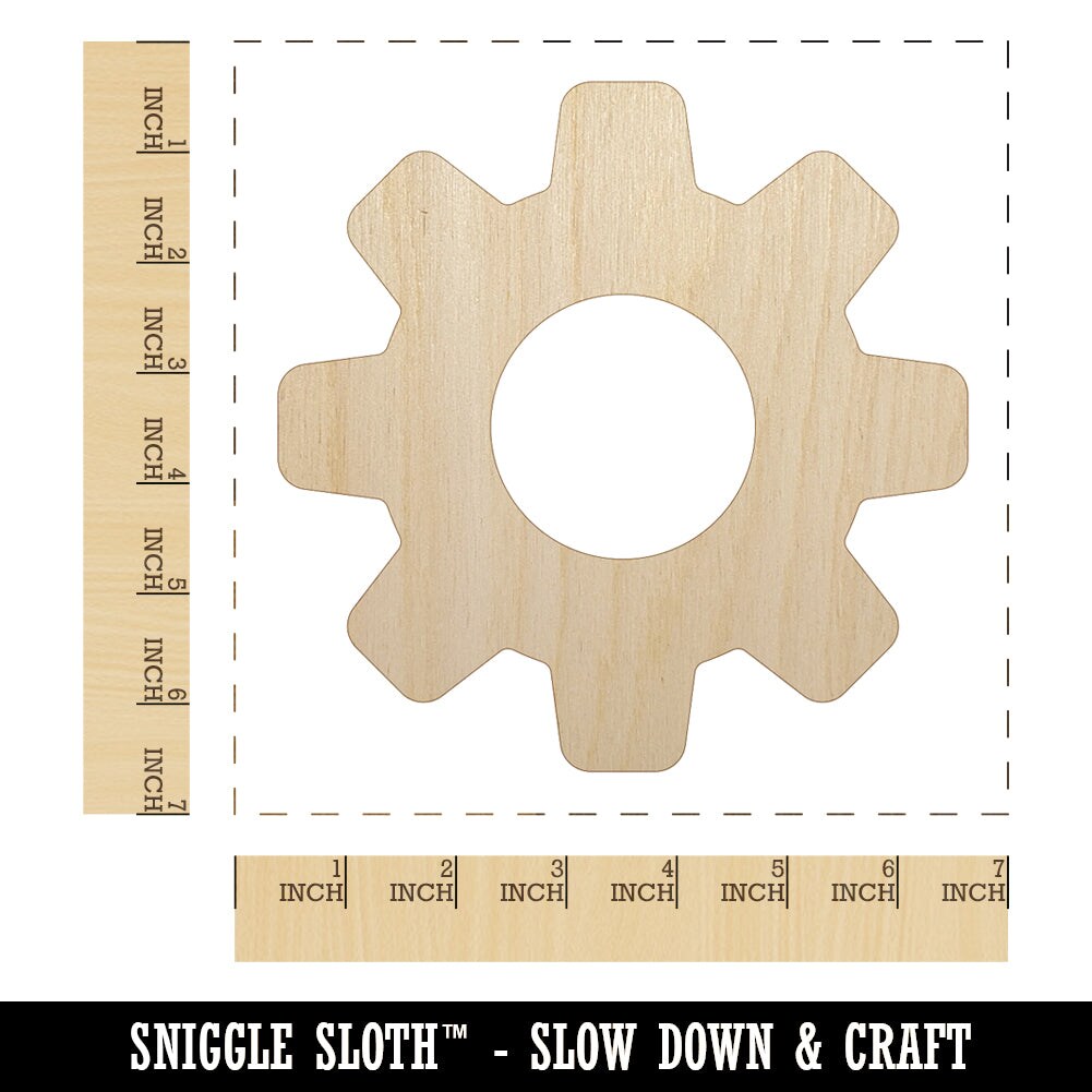 Gear Solid Unfinished Wood Shape Piece Cutout for DIY Craft Projects