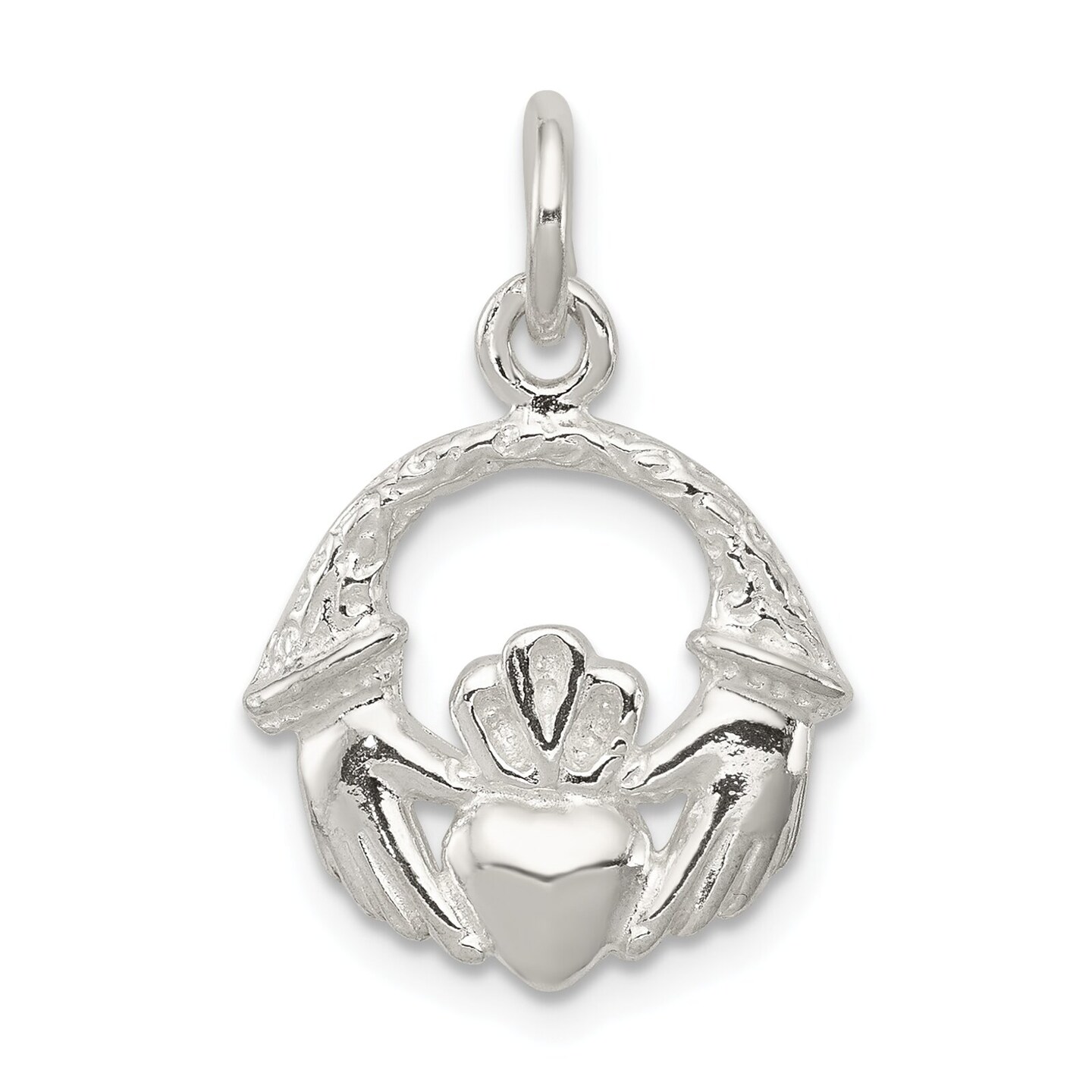 Sterling Silver Claddagh Charm Pendant Irish Jewelry 21mm x 15mm