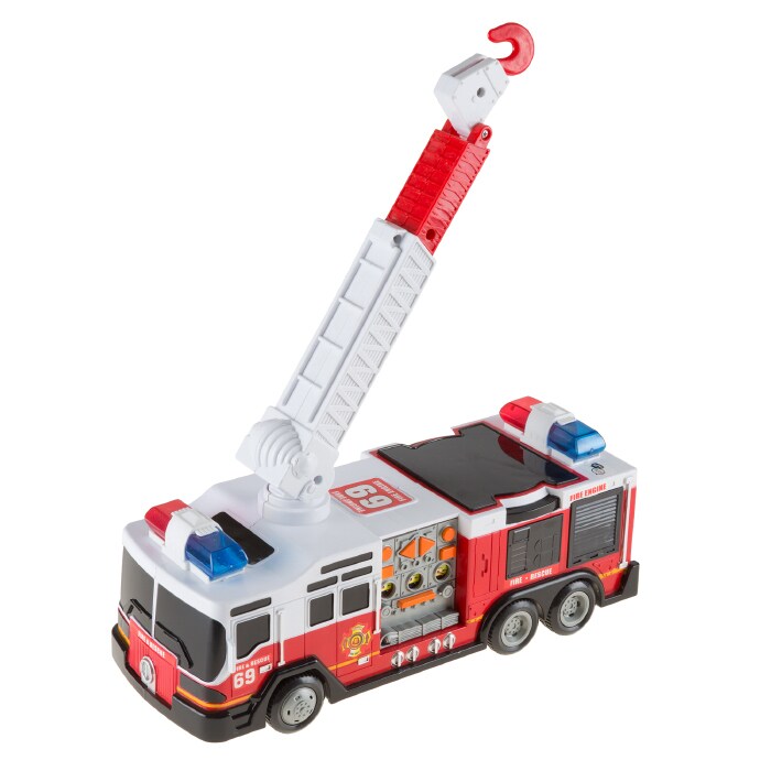 Hey! Play Toy Fire Truck Bump And Go Ladder Lights Siren Battery Powered 11"
