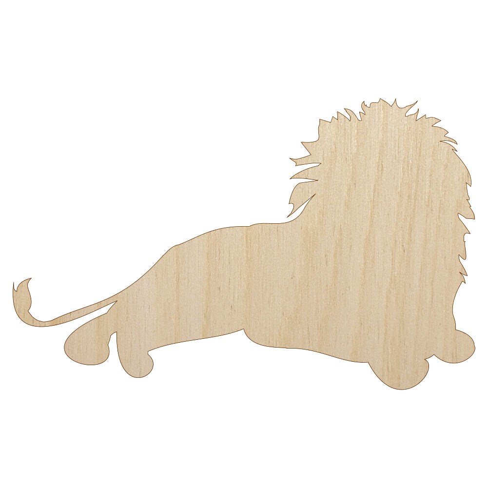 Lion Resting Solid Unfinished Wood Shape Piece Cutout for DIY Craft Projects
