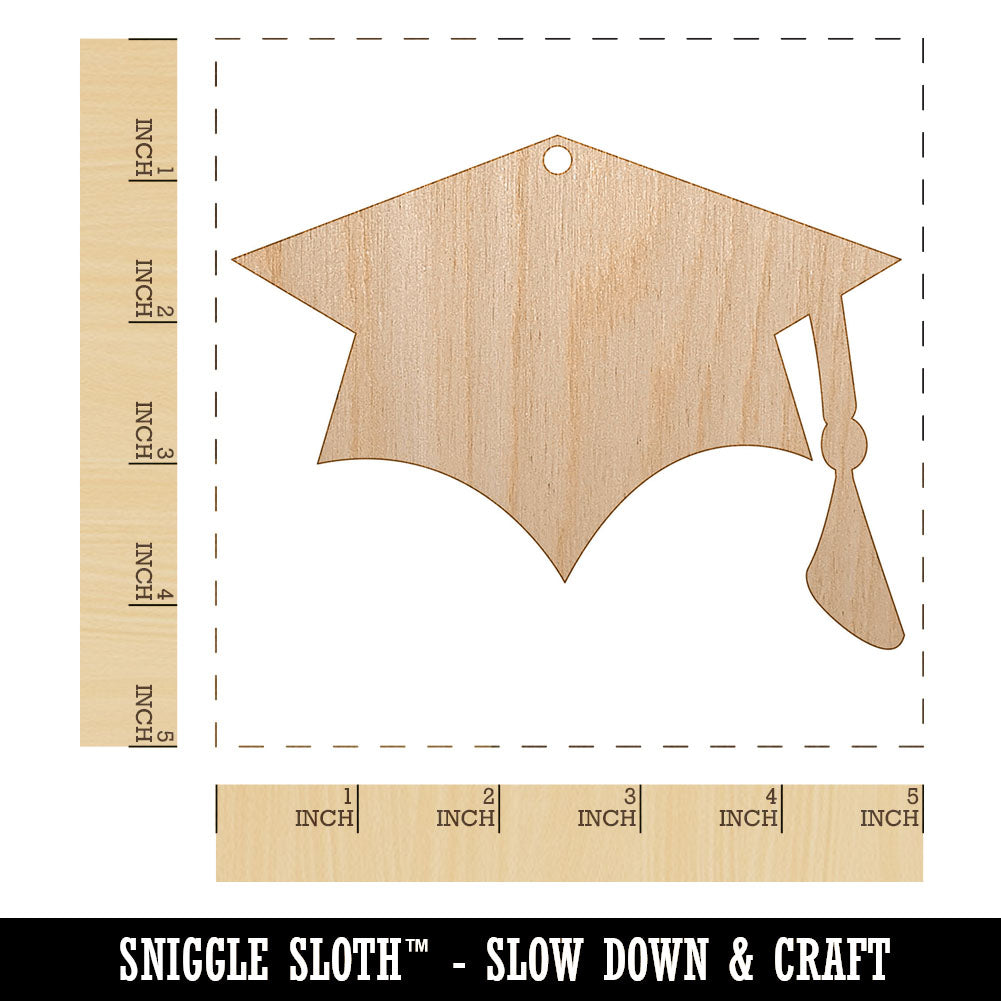 Graduation Cap Solid Unfinished Craft Wood Holiday Christmas Tree DIY Pre-Drilled Ornament