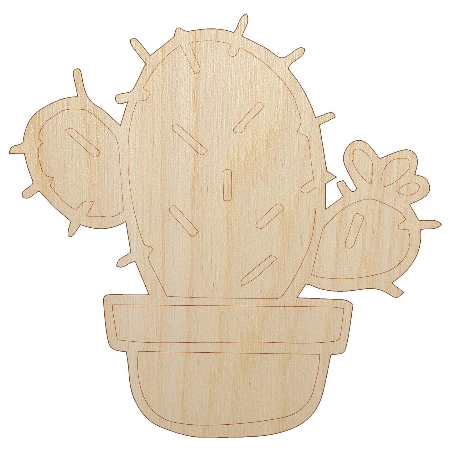 Hand Drawn Prickly Pear Cactus Doodle Unfinished Wood Shape Piece Cutout for DIY Craft Projects