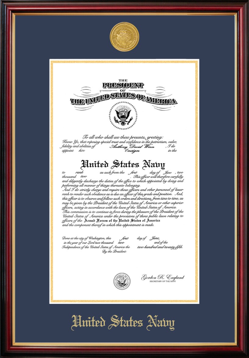 Patriot Frames Navy 10x14 Certificate Petite Frame with Gold Medallion