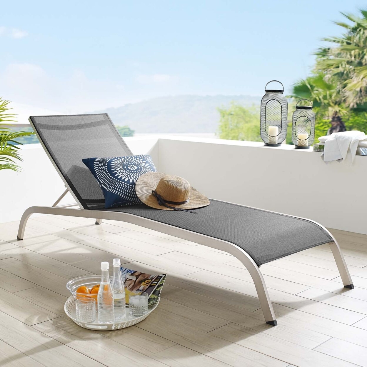Modway Savannah Mesh Chaise Outdoor Patio Aluminum Lounge Chair-EEI-3721