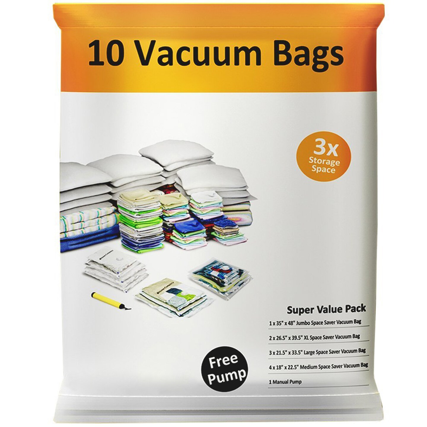Everyday Home Pack of 10 Vacuum Storage Bags Compress Seal Closet Space Saving Organize