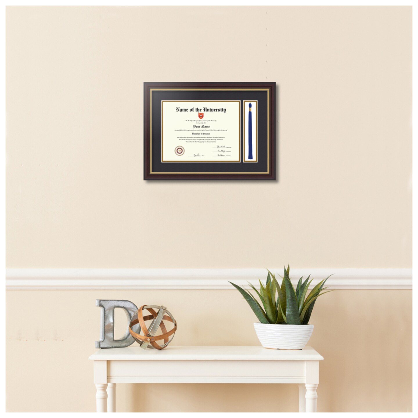 ArtToFrames 8.5x11 inch Diploma Frame with Tassel Opening - Framed with Black and Gold Mats, Comes with Regular Glass and Sawtooth Hanger for Wall Hanging (DT-8.5x11)