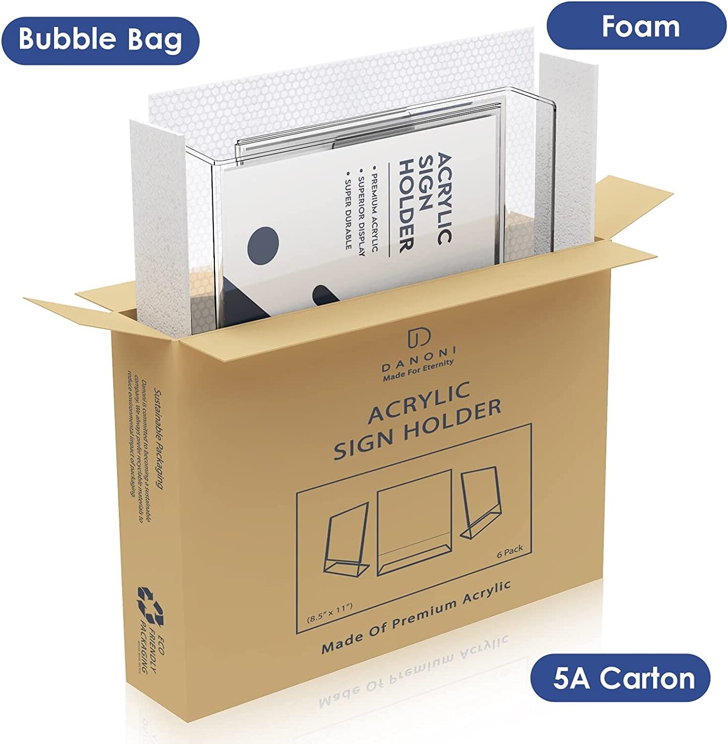 Danoni Gold Frames Acrylic Sign Holder, Document Brochure Display with Vertical Slant - 6 Pack 8.5x11 inches