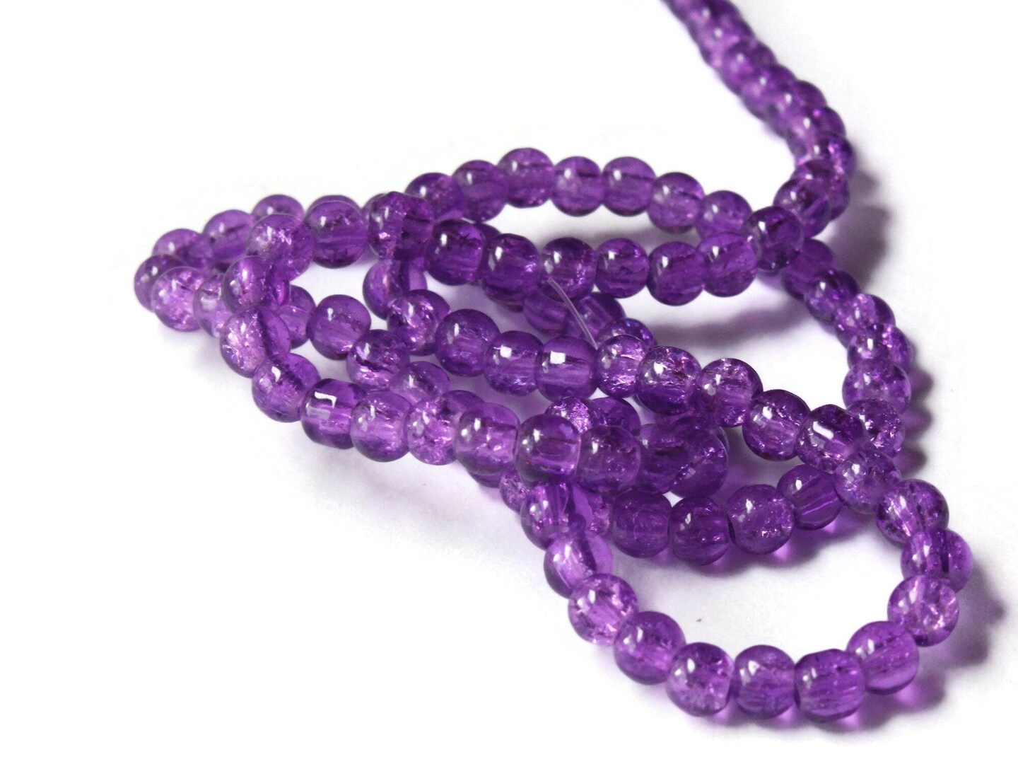 4mm Round Purple Crackle Glass Beads