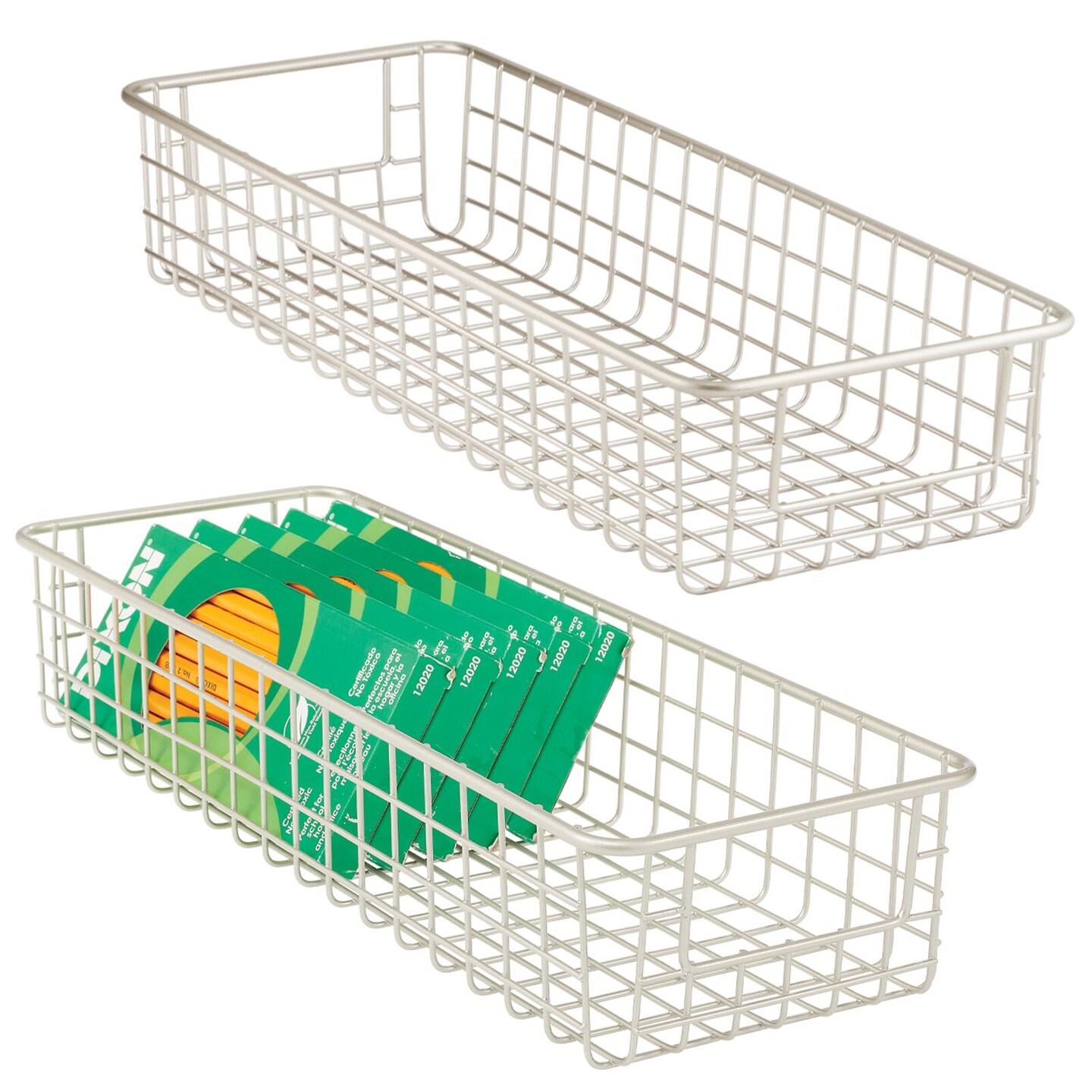 mDesign Metal Wire Storage Basket Bin with Handles for Office, 2 Pack