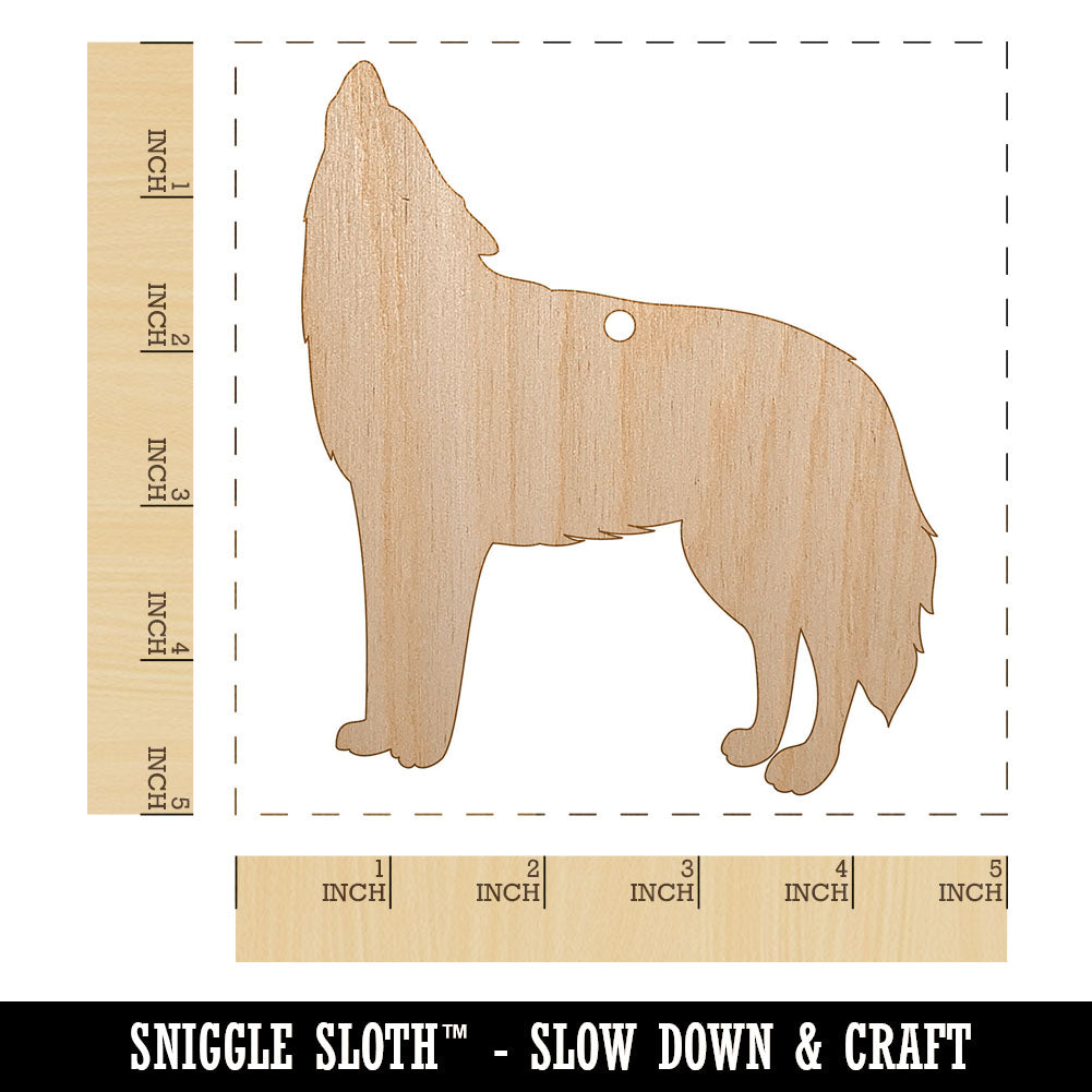 Howling Wolf Solid Unfinished Craft Wood Holiday Christmas Tree DIY Pre-Drilled Ornament