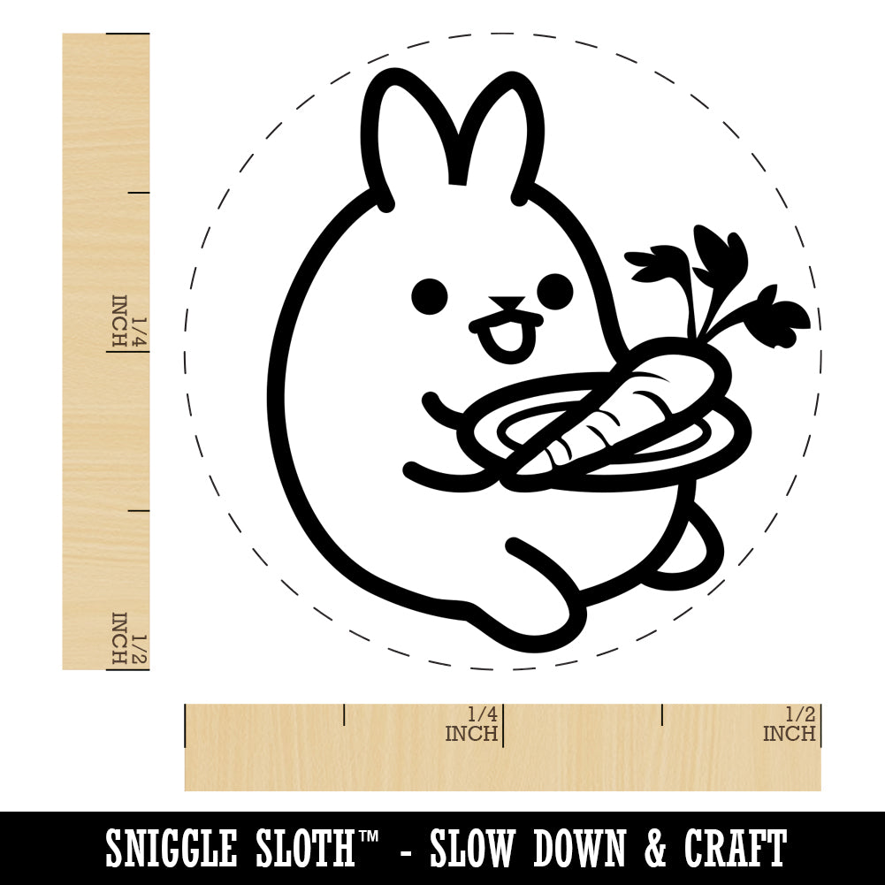 Cute Kawaii Bunny Rabbit Eating a Carrot for Lunch Self-Inking Rubber Stamp for Stamping Crafting Planners