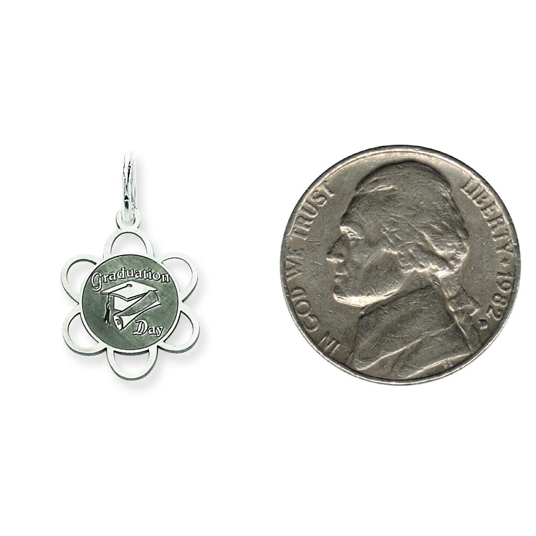 Sterling Silver Graduation Day Disc Charm Diploma Jewerly 21mm x 12mm