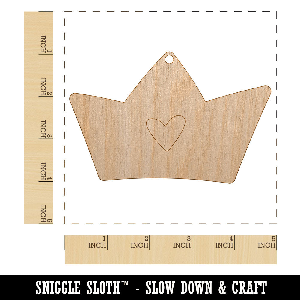 Crown with Heart Unfinished Craft Wood Holiday Christmas Tree DIY Pre-Drilled Ornament