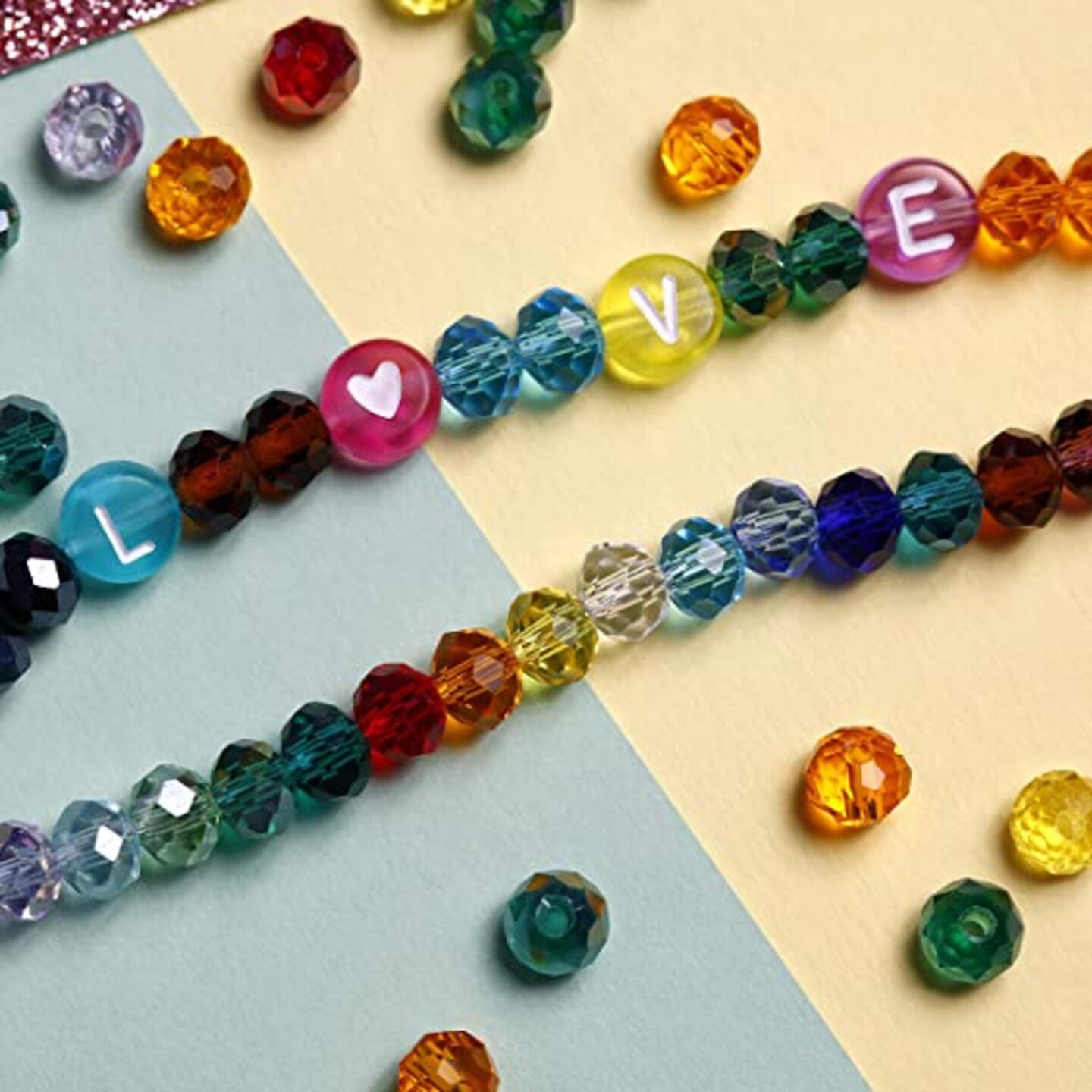 Incraftables Bicone Crystal Beads for Jewelry Making 1200pcs (24 Colors) & 1200pcs Round Letter Beads for Jewelry Making (7mm). A-Z Letters Black Alphabet for DIY Friendship Bracelets & Crafts