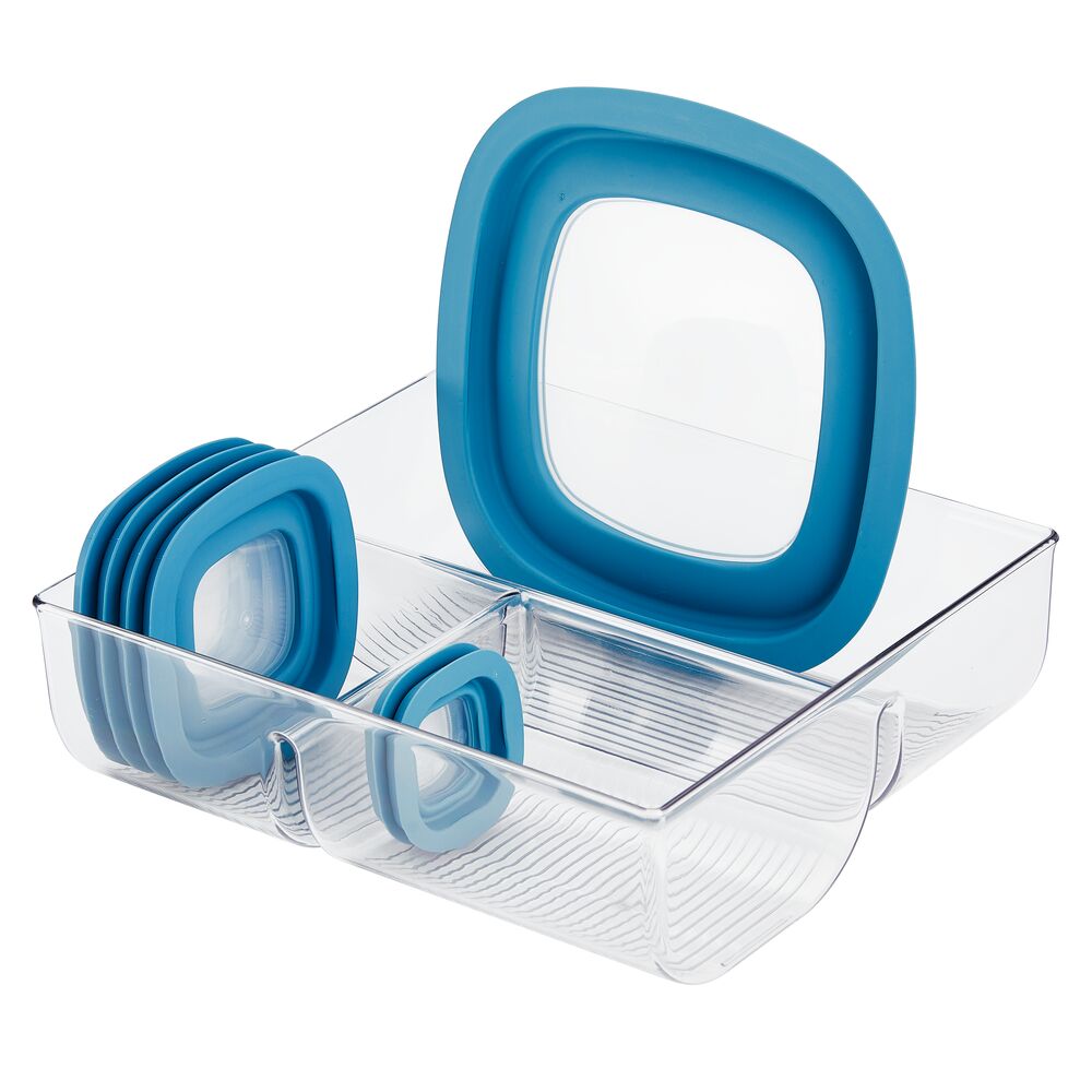 mDesign Plastic Divided Food Storage Container Lid Holder Bin