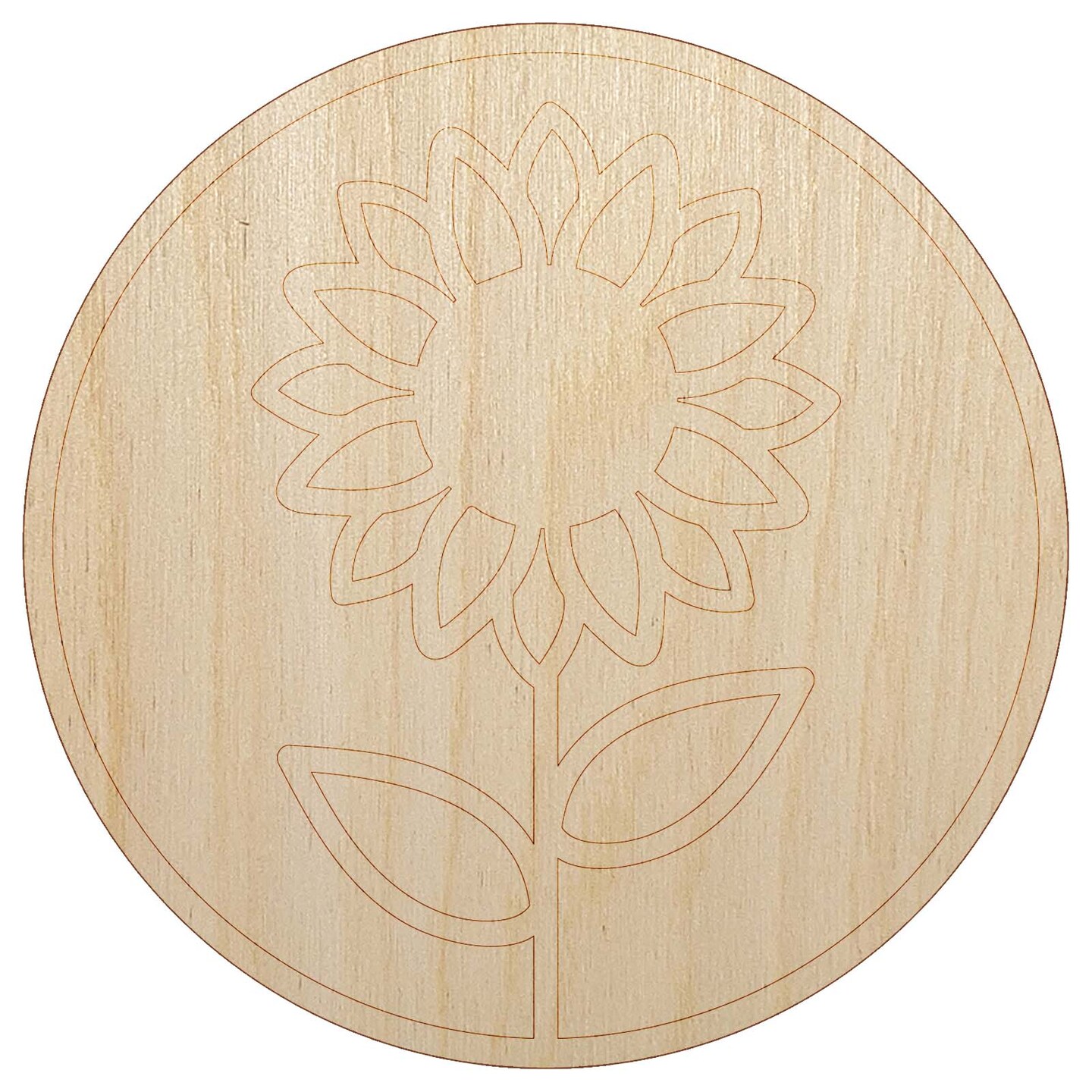 Sunflower in Circle Unfinished Wood Shape Piece Cutout for DIY Craft Projects