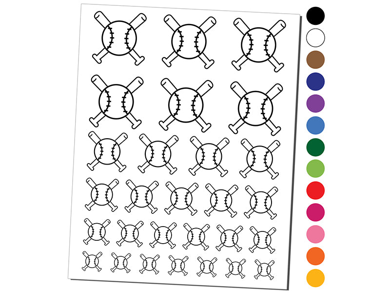 Baseball Crossed Bats Temporary Tattoo Water Resistant Fake Body Art Set Collection