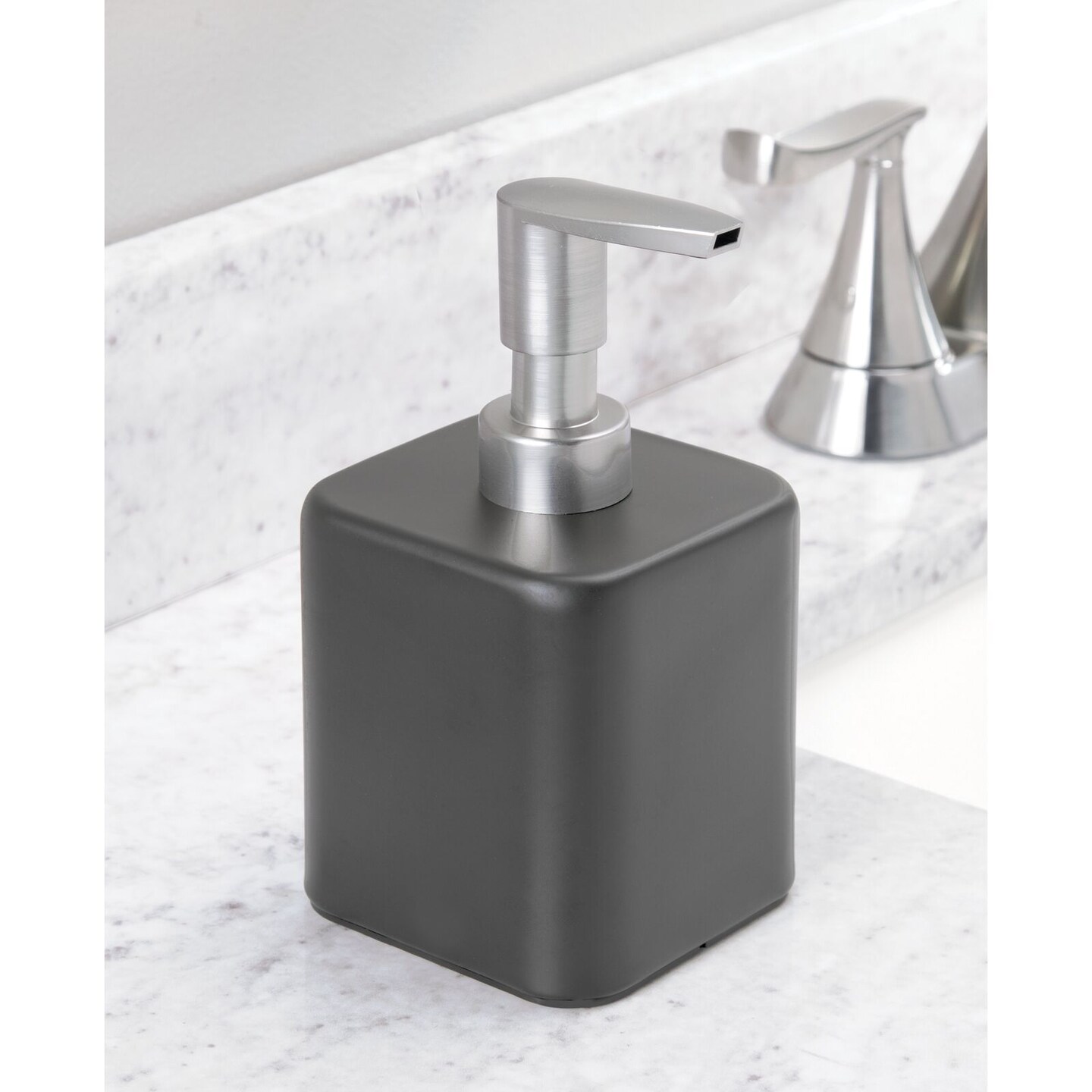 mDesign Small Square Metal Refillable Liquid Hand Soap Dispenser Pump
