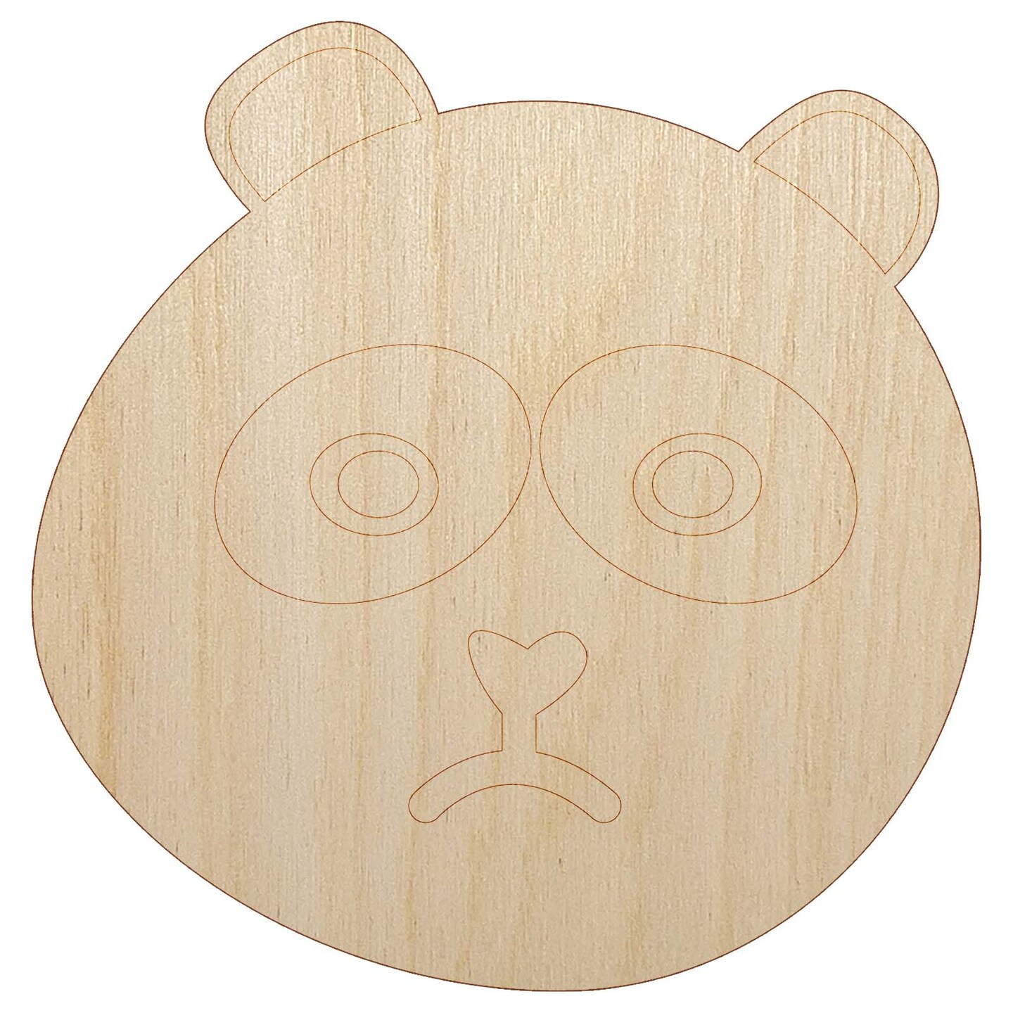 Sad Panda Face Unfinished Wood Shape Piece Cutout for DIY Craft