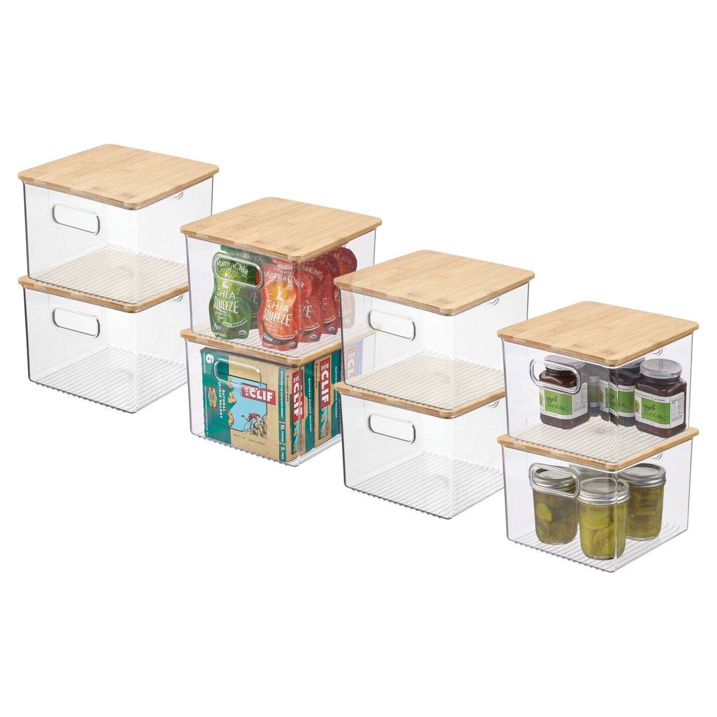 mDesign Plastic Kitchen Storage Box - Bamboo Lid, Handles