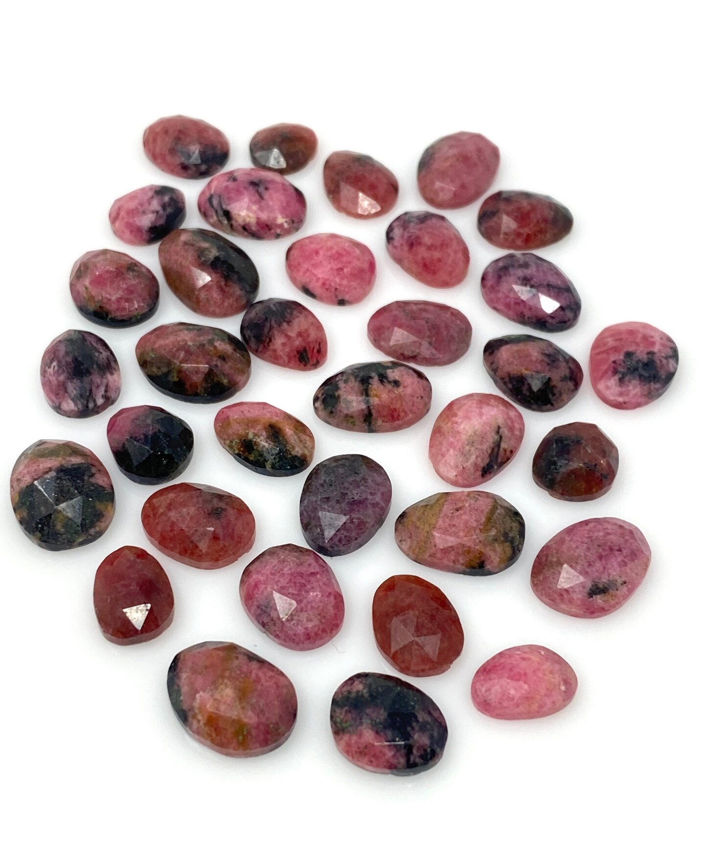 Natural Rhodonite Rose Cut Cabochons Gemstones, Aqua 10x7mm 14x11mm