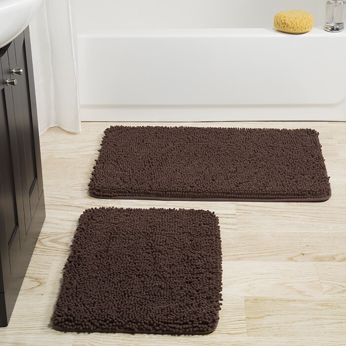 Lavish Home Chocolate 2 Piece Memory Foam Shag Bath Mat Set Non-Slip 32X21 24X17