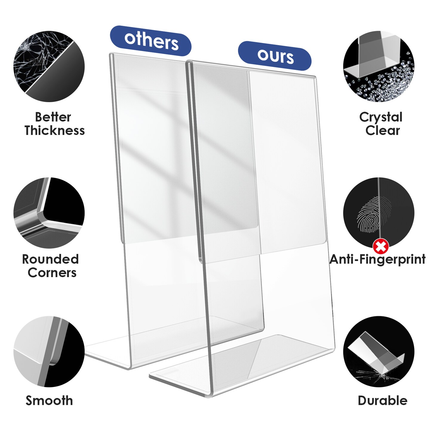Danoni Clear Acrylic Sign Holder, Document Brochure Display with Vertical Slant - 6 Pack 8.5x11 inches