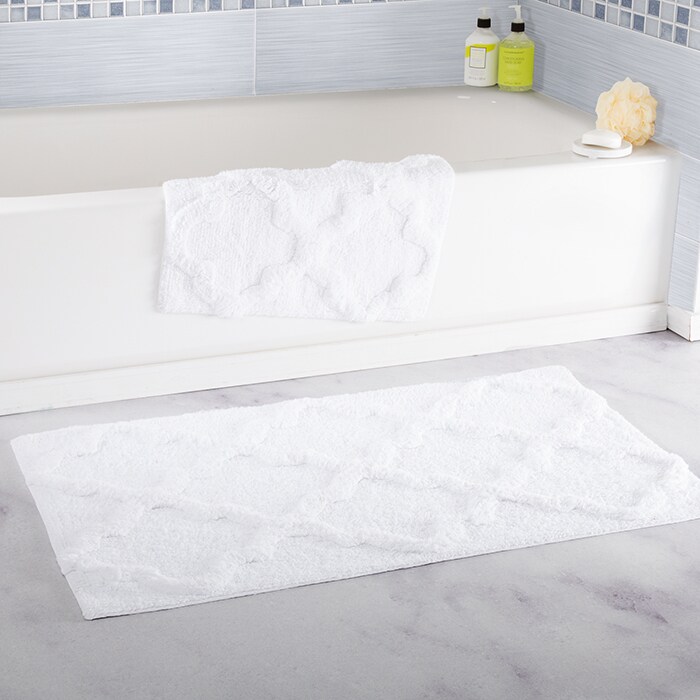 Lavish Home   100% Cotton 2 Piece Trellis Bathroom Mat Set - White