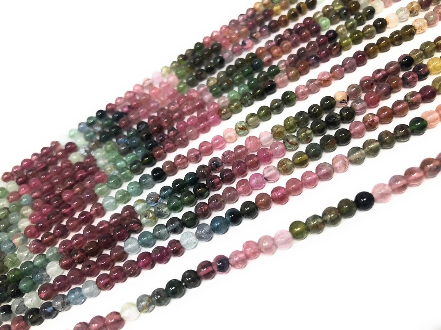 Natural Multi Tourmaline Smooth Gemstone Round Beads, Multi Color - 13", 3.75mm - 4mm
