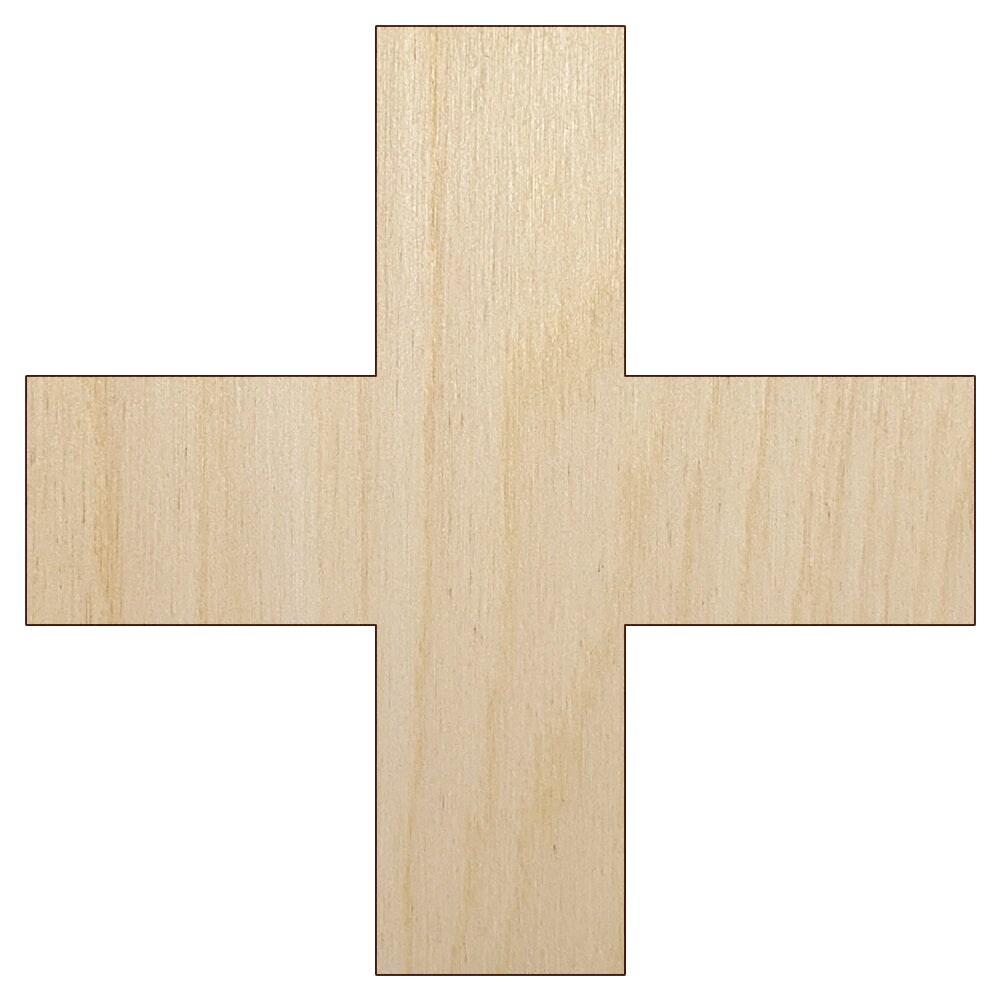 Plus Sign Solid Unfinished Wood Shape Piece Cutout for DIY Craft Projects