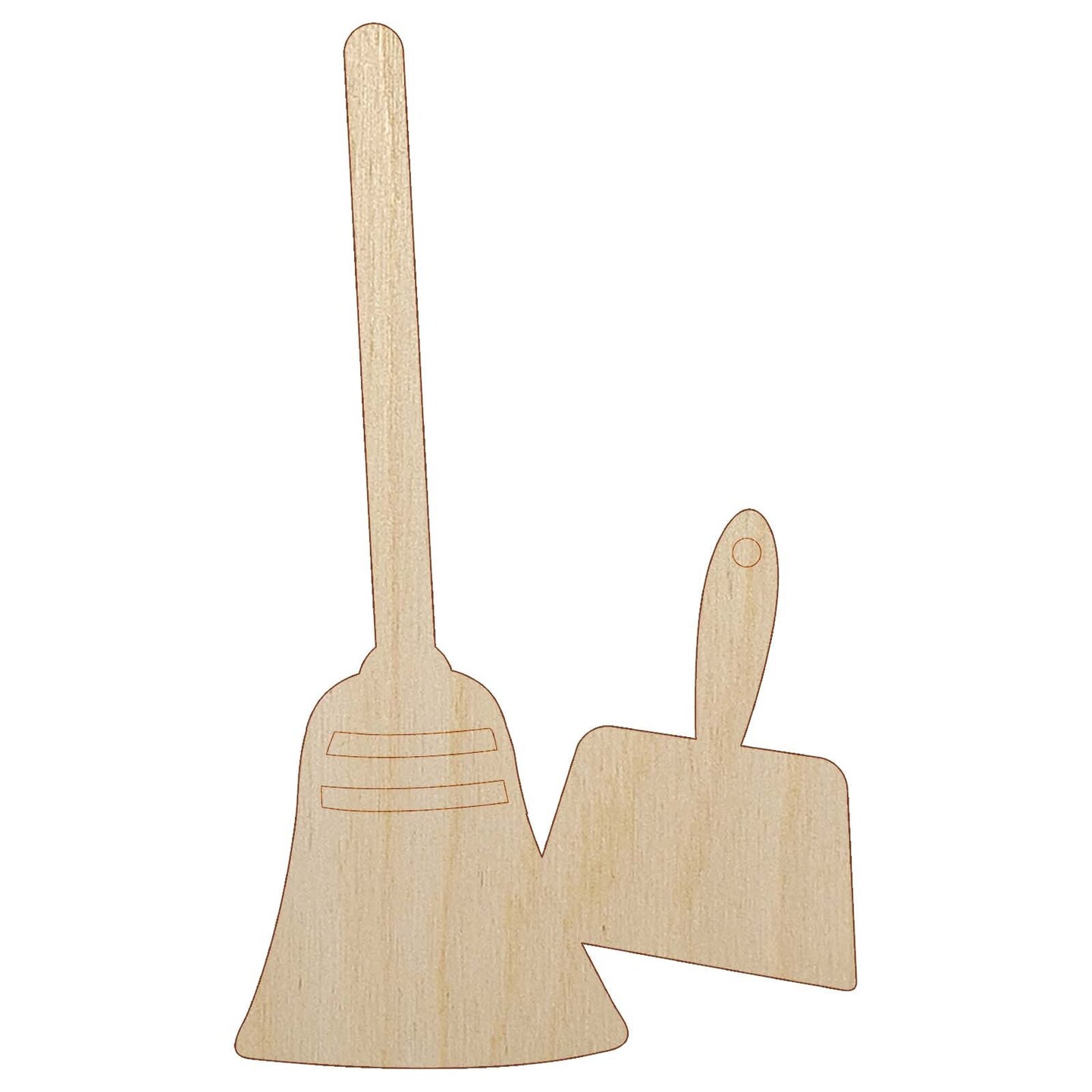 Broom and Dustpan Cleaning Unfinished Wood Shape Piece Cutout for DIY Craft Projects