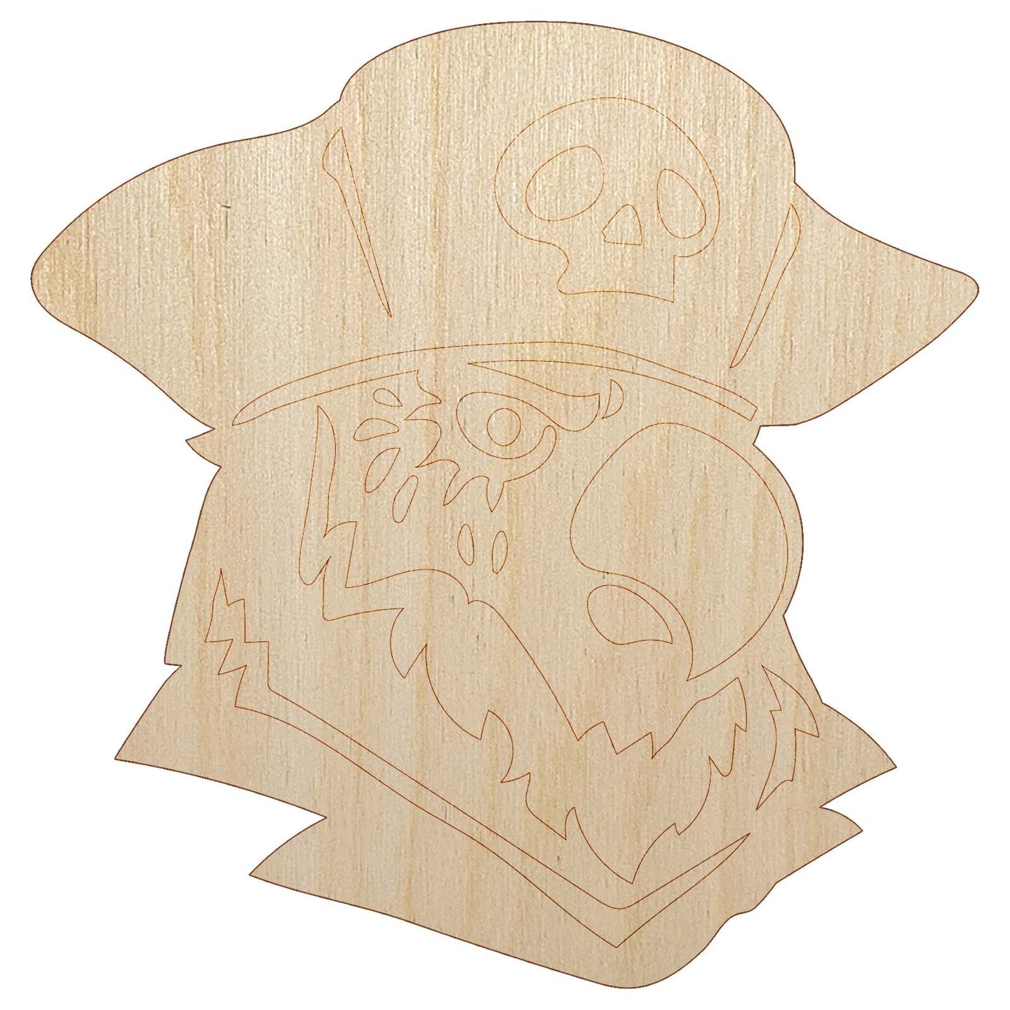 Pirate Parrot Bird with Hat Unfinished Wood Shape Piece Cutout for DIY Craft Projects