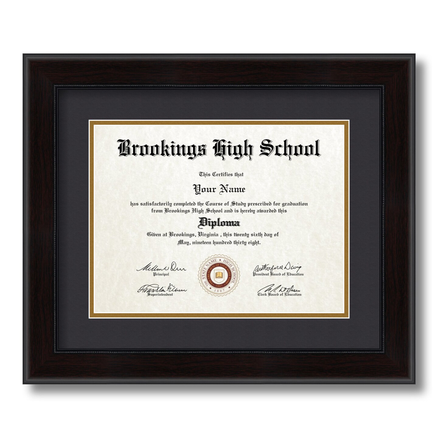 ArtToFrames 9x12 inch Diploma Frame - Framed with Black and Gold Mats, Comes with Regular Glass and Sawtooth Hanger for Wall Hanging (D-9x12)