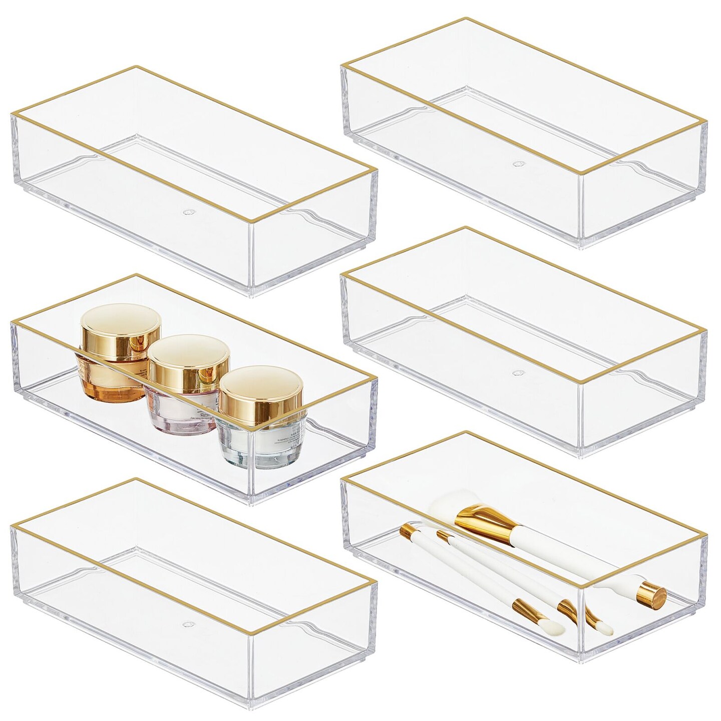 mDesign Plastic Makeup Vanity Drawer Organizer Tray, 6 Pack