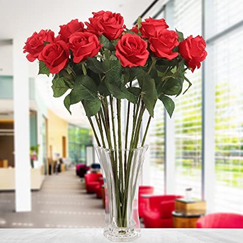 18" Red Silk Rose Bud - Lifelike Artificial Flower, Elegant Home & Event Decor