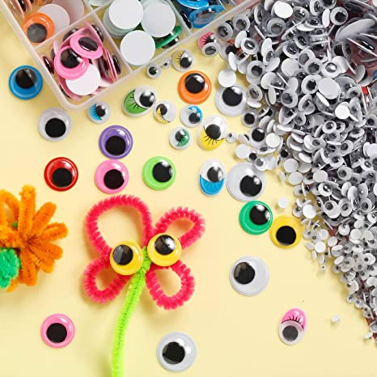 Incraftables Googly Eyes Self Adhesive 1680 pcs Set, 2000 Pcs Pom Poms with Googly  Eyes & Glue Stick & 600pcs Pipe Cleaners Chenille for DIY Arts, Craft, Hats  & Decorations. Best for