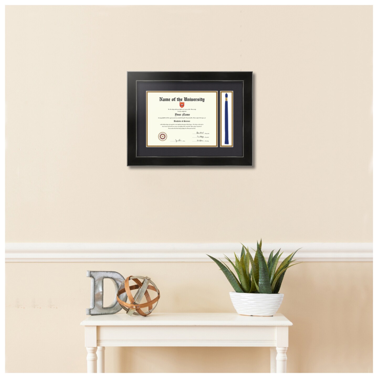 ArtToFrames 8.5x11 inch Diploma Frame with Tassel Opening - Framed with Black and Gold Mats, Comes with Regular Glass and Sawtooth Hanger for Wall Hanging (DT-8.5x11)