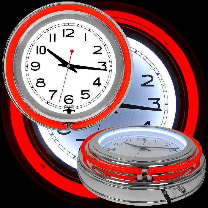 Trademark 14 Inch Double Ring Neon Clock Red Outer and White Inner Ring