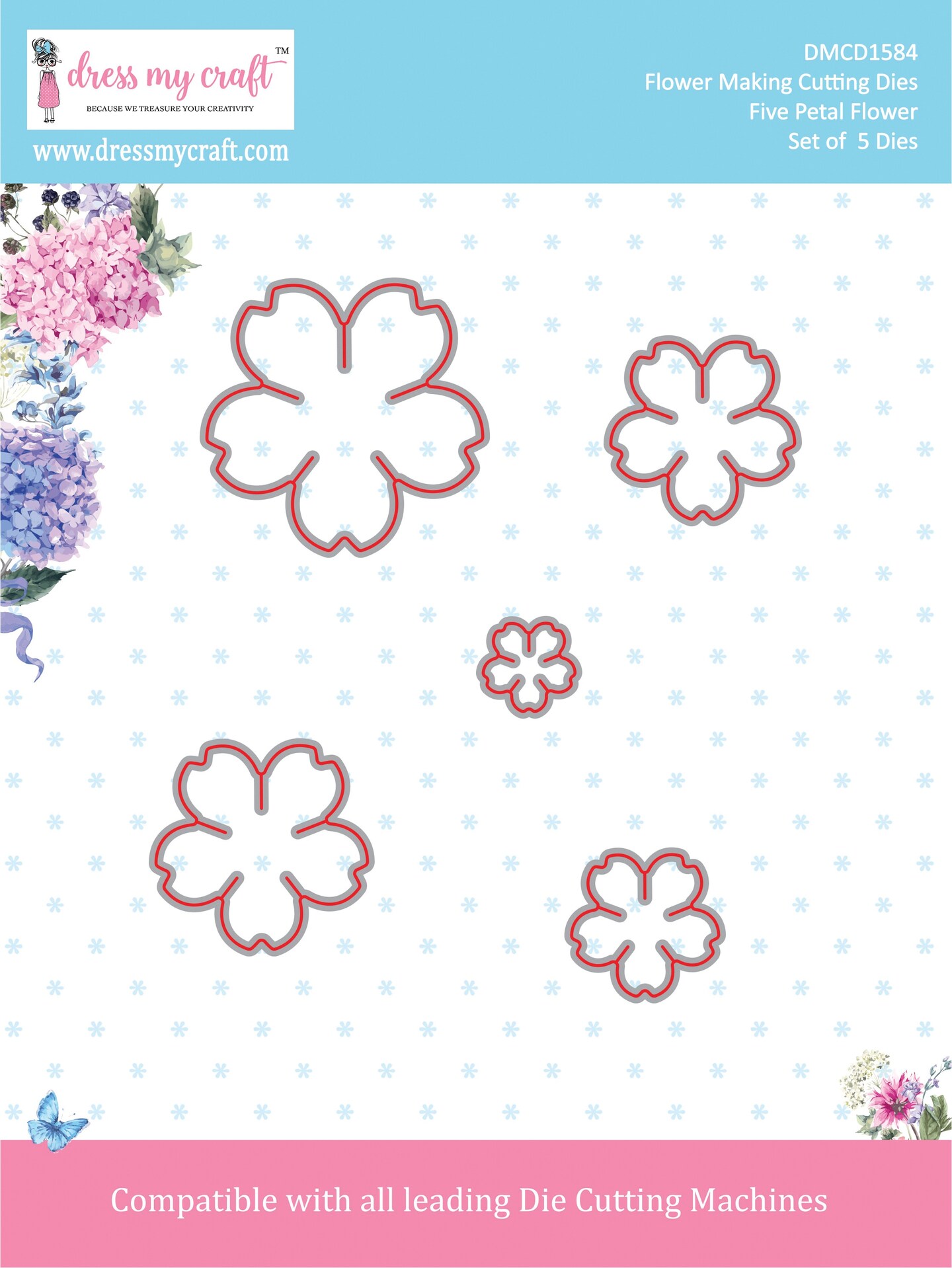 Dress My Craft Dies-Five Petal Flower .5&#x22; To 1.54&#x22;