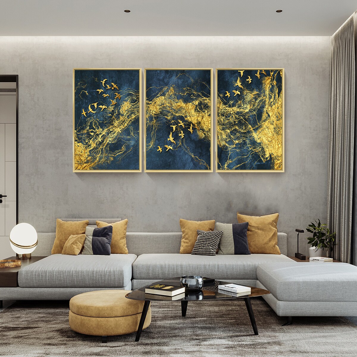 3 Set Framed Canvas Wall Art Oil Paintings - Golden Art