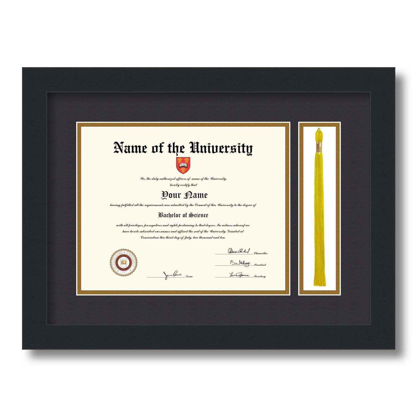 ArtToFrames 8x10 inch Diploma Frame with Tassel Opening - Framed with Black and Gold Mats, Comes with Regular Glass and Sawtooth Hanger for Wall Hanging (DT-8x10)