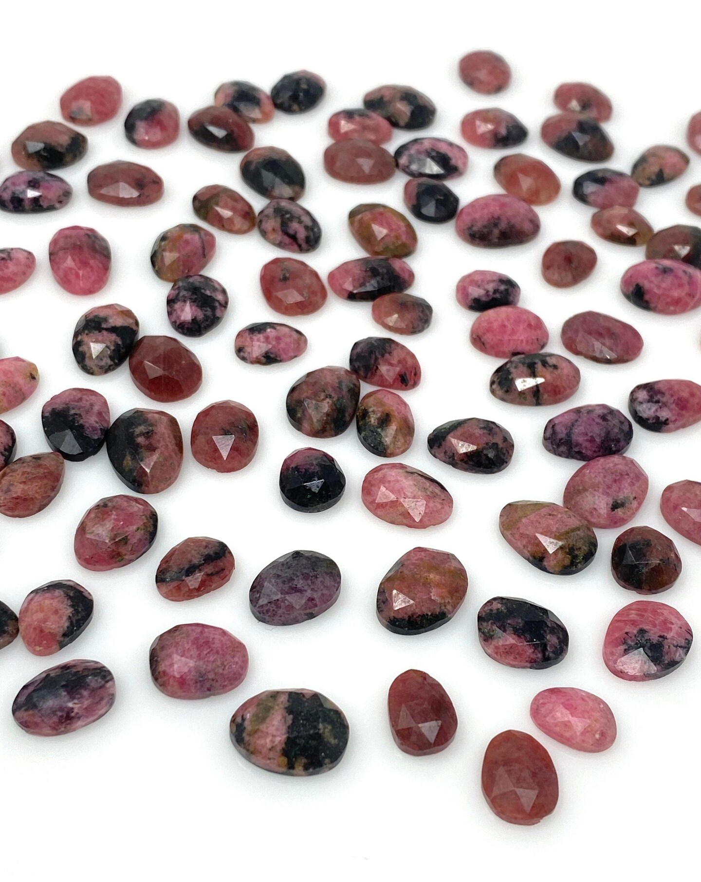 Natural Rhodonite Rose Cut Cabochons Gemstones, Aqua - 10x7mm- 14x11mm - 10 Pieces