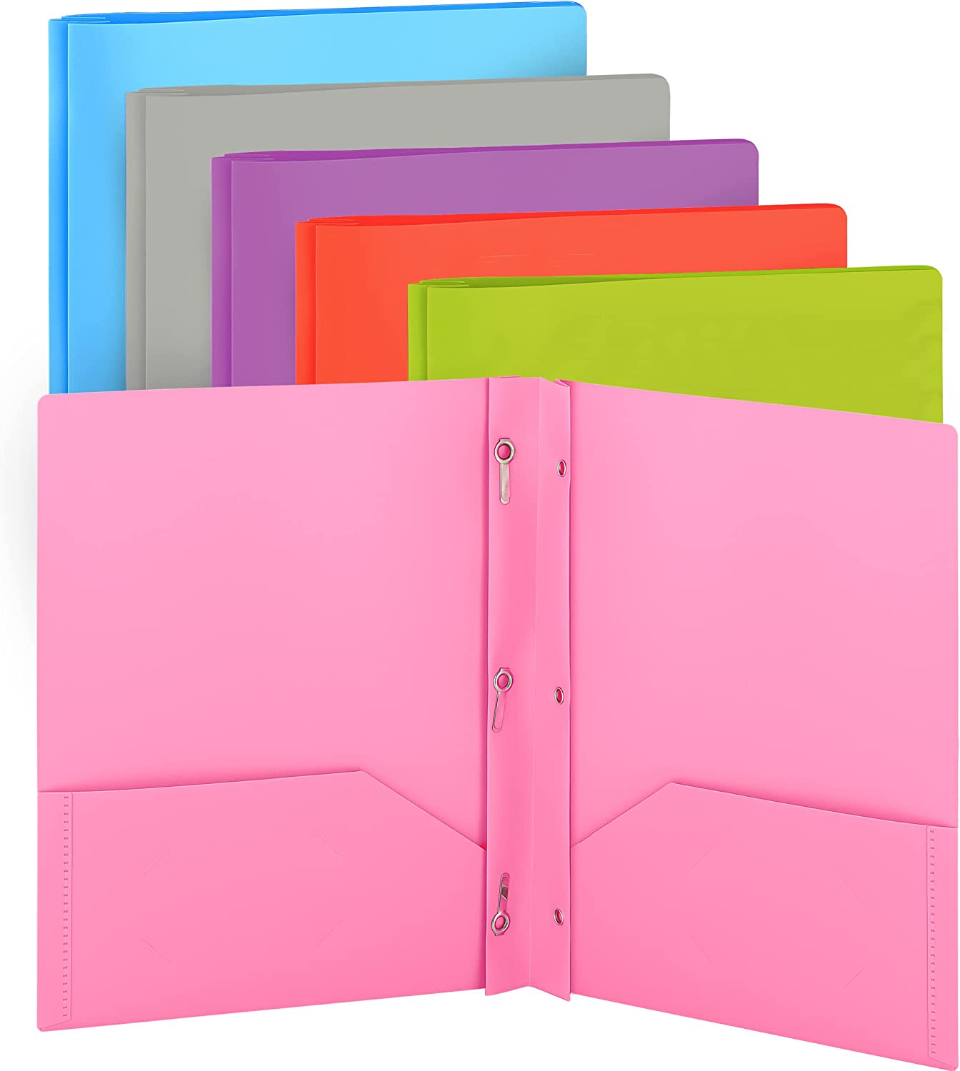 Enday Plastic Solid Color 2-Pockets Poly Portfolio W/ 3 Prongs