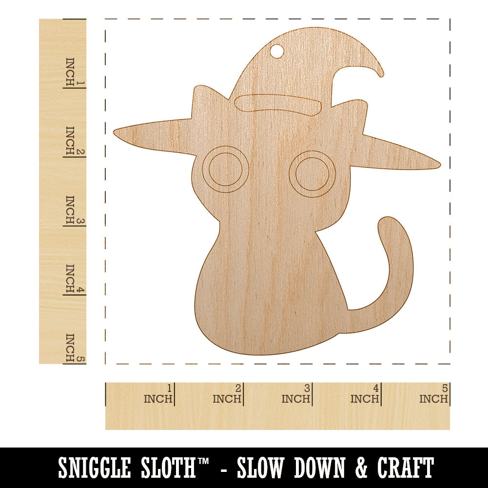 Black Cat with Witch Hat Halloween Unfinished Craft Wood Holiday Christmas Tree DIY Pre-Drilled Ornament