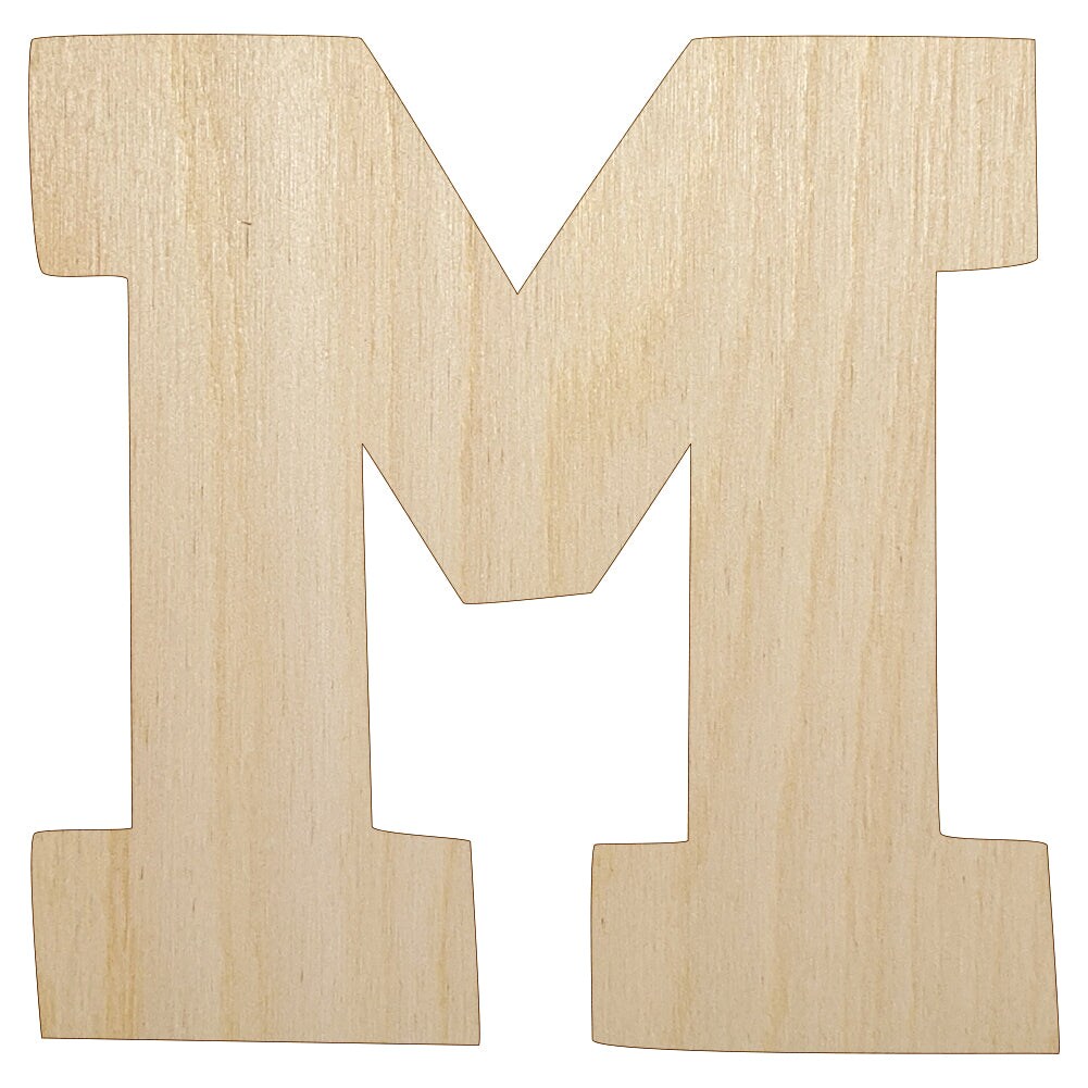 Letter M Uppercase Fun Bold Font Unfinished Wood Shape Piece Cutout for DIY Craft Projects