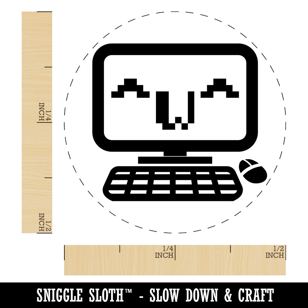 Cute Kawaii Computer Face Emoticon Self-Inking Rubber Stamp for Stamping Crafting Planners