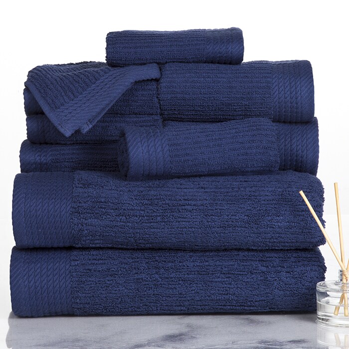 Lavish Home 10 Piece Cotton Towel Set Navy Ribbed Bath Towels Hand Towels Washcloths