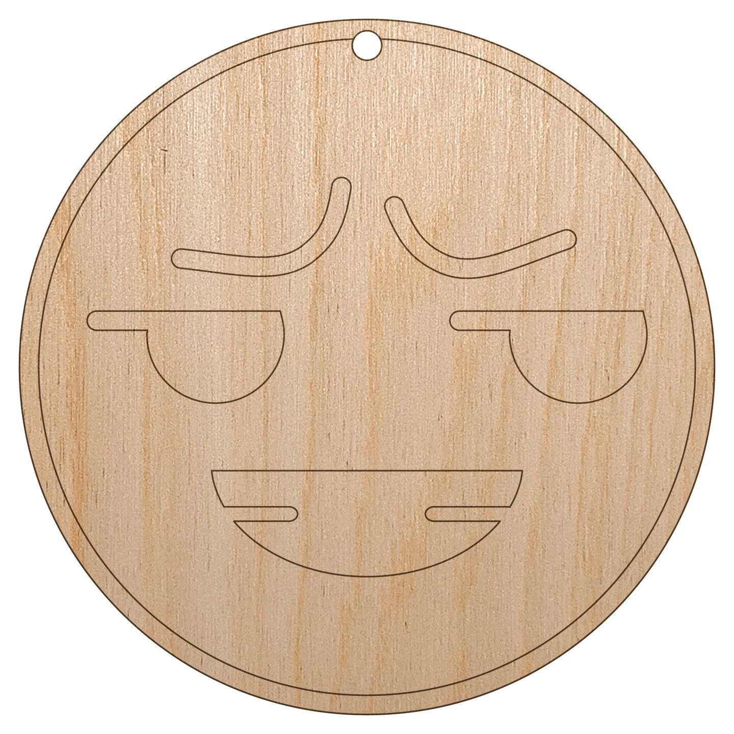 Kawaii Cute Smug Smirk Smile Face Unfinished Craft Wood Holiday Christmas Tree DIY Pre-Drilled Ornament