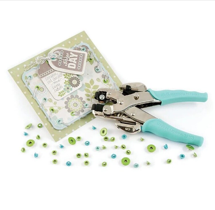 We R Memory Keepers Crop-A-Dile Eyelet and Snap Punch, Blue Handle